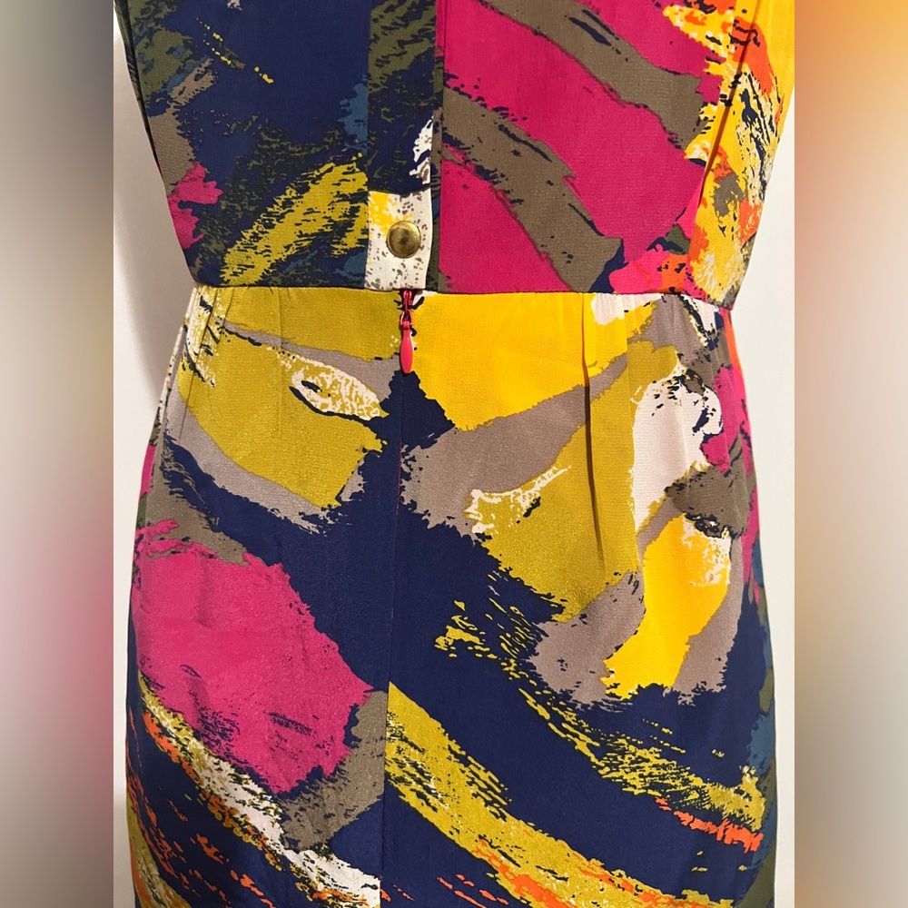 Tibi New York Silk Abstract Print Mini Dress Button Shoulder - Picture 8 of 11